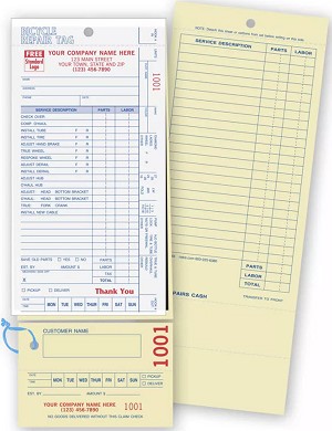 Bicycle Repair Tag with Detachable Claim Check 