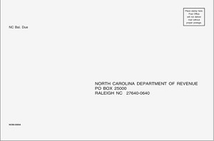 North Carolina Balance Due and E-file Envelope 