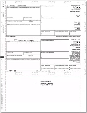 1099-NEC Z Fold Recipient Copy B/2 