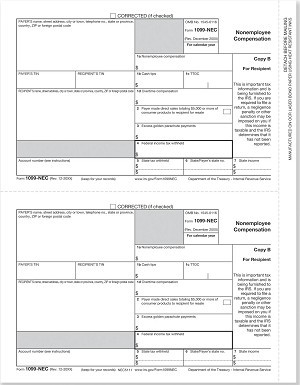 IRS Approved 1099-NEC Recipient Copy B Laser Tax Form 