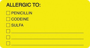 Medical Allergy Label allergic to penicillin 
