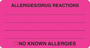 Medical Allergy Label drug reactions 