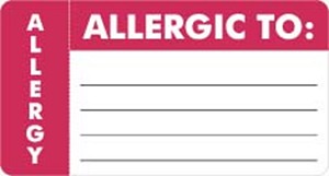 Medical Allergy Label allergic to 